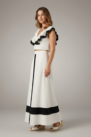 Women’s Two Piece Set V-Neck Top and High Waist Midi Skirt Casual Summer Outfit 3