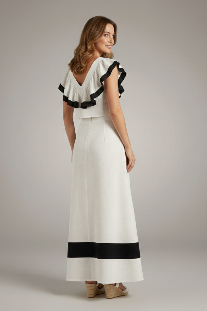 Women’s Two Piece Set V-Neck Top and High Waist Midi Skirt Casual Summer Outfit 4