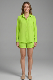 Women’s Two Piece Set with Long Sleeve Shirt and High Waist Shorts 0