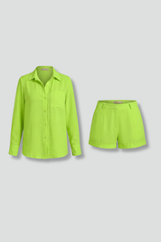 Women’s Two Piece Set with Long Sleeve Shirt and High Waist Shorts 1