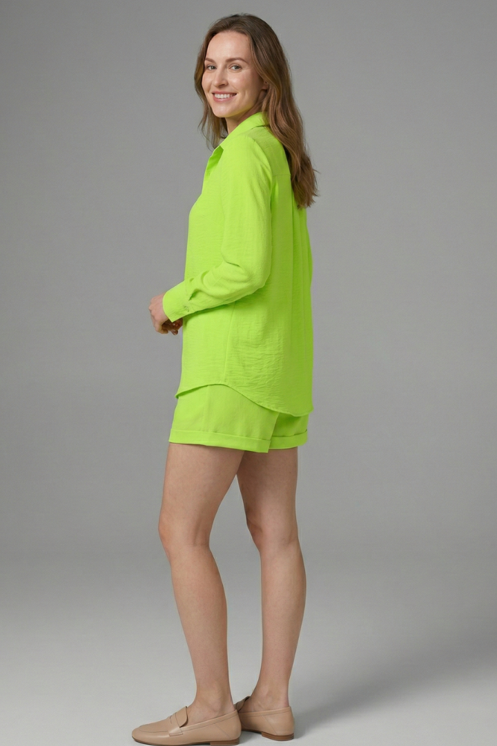 Women’s Two Piece Set with Long Sleeve Shirt and High Waist Shorts 2