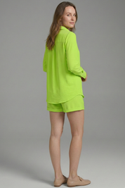Women’s Two Piece Set with Long Sleeve Shirt and High Waist Shorts 4
