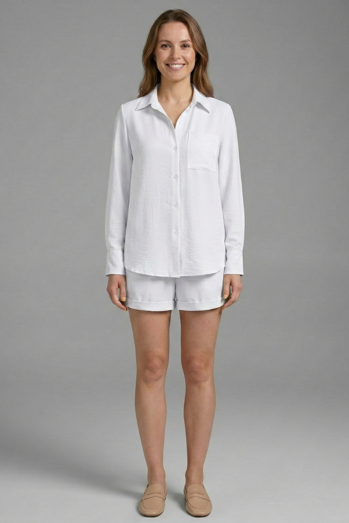 Women’s Two Piece Set with Long Sleeve Shirt and High Waist Shorts 5