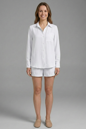 Women’s Two Piece Set with Long Sleeve Shirt and High Waist Shorts 5