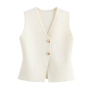 Women's Vest with Button Front, V-Neck, and Asymmetric Hem for Casual and Professional Style 0