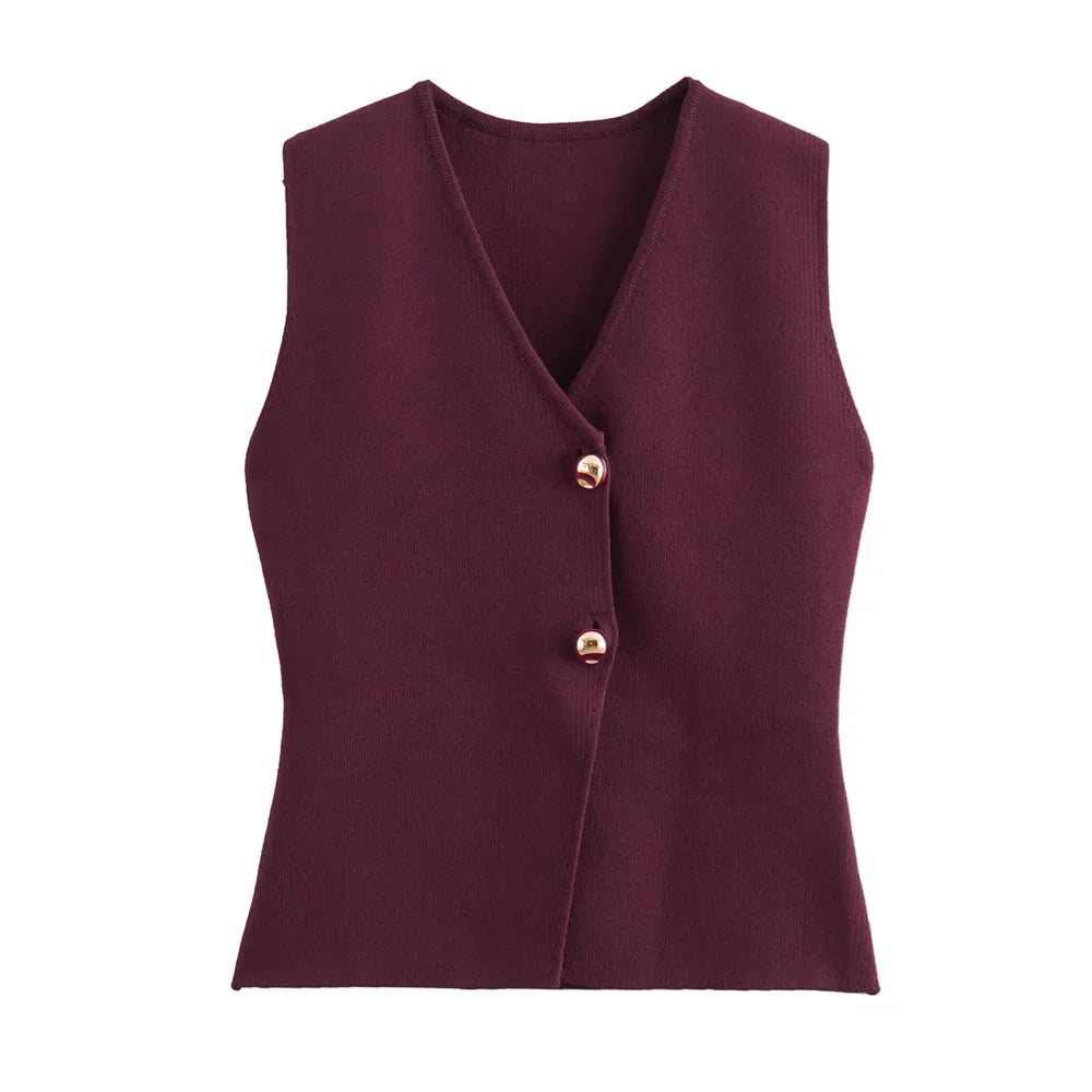 Women's Vest with Button Front, V-Neck, and Asymmetric Hem for Casual and Professional Style 4