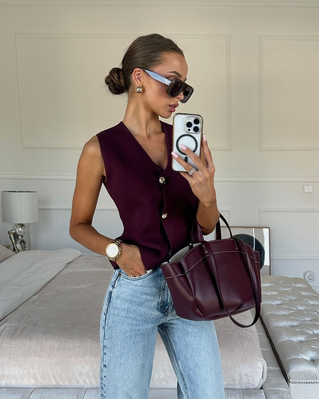 Women's Vest with Button Front, V-Neck, and Asymmetric Hem for Casual and Professional Style 5
