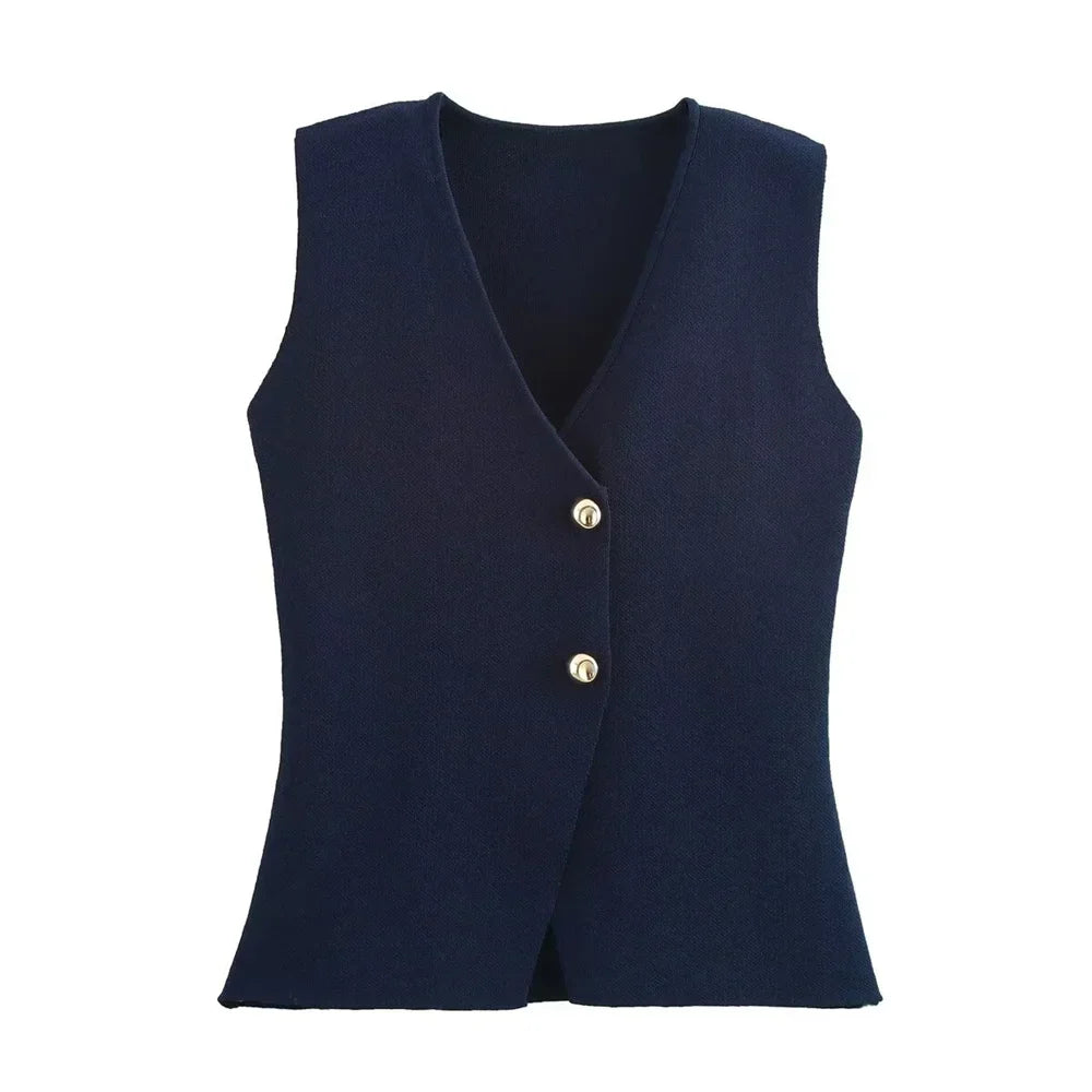 Women's Vest with Button Front, V-Neck, and Asymmetric Hem for Casual and Professional Style 8
