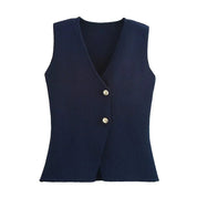 Women's Vest with Button Front, V-Neck, and Asymmetric Hem for Casual and Professional Style 8