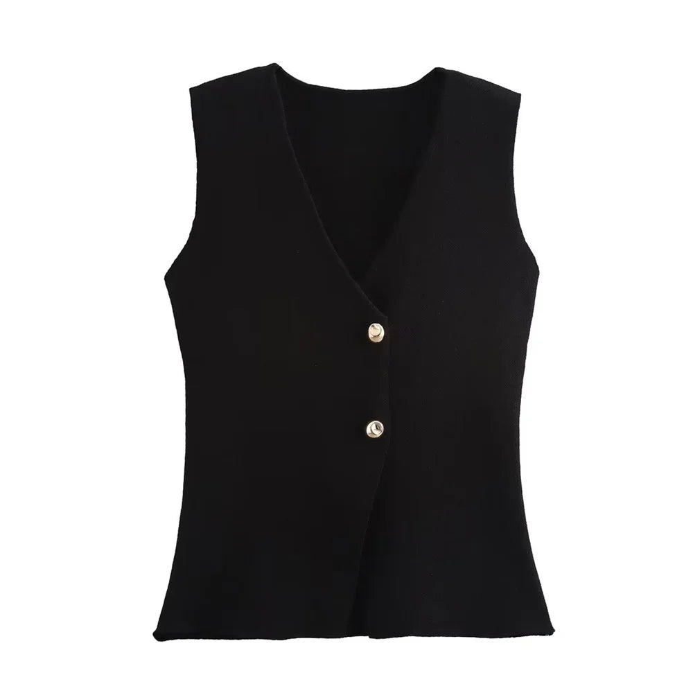 Women's Vest with Button Front, V-Neck, and Asymmetric Hem for Casual and Professional Style 9