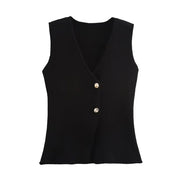 Women's Vest with Button Front, V-Neck, and Asymmetric Hem for Casual and Professional Style 9