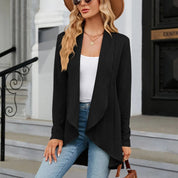 Women's White Blazer with Draped Lapel - Tailored Open Front Design for Elegant Layering 0