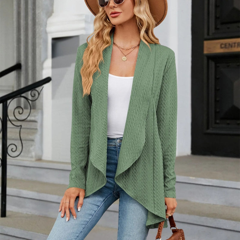 Women's White Blazer with Draped Lapel - Tailored Open Front Design for Elegant Layering 1