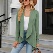 Women's White Blazer with Draped Lapel - Tailored Open Front Design for Elegant Layering 1
