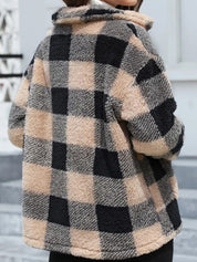Women's Winter Coats - Cozy Plaid Jacket with Button Front & Collar for Cold Weather 1