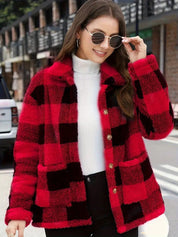 Women's Winter Coats - Cozy Plaid Jacket with Button Front & Collar for Cold Weather 10