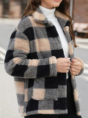 Women's Winter Coats - Cozy Plaid Jacket with Button Front & Collar for Cold Weather 2
