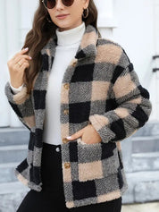 Women's Winter Coats - Cozy Plaid Jacket with Button Front & Collar for Cold Weather 4