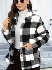 Women's Winter Coats - Cozy Plaid Jacket with Button Front & Collar for Cold Weather 6