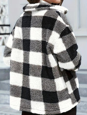 Women's Winter Coats - Cozy Plaid Jacket with Button Front & Collar for Cold Weather 7