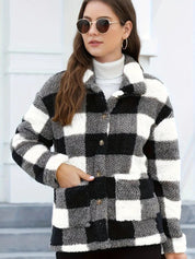 Women's Winter Coats - Cozy Plaid Jacket with Button Front & Collar for Cold Weather 8
