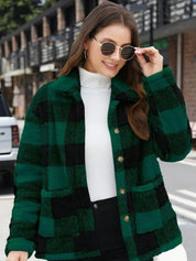 Women's Winter Coats - Cozy Plaid Jacket with Button Front & Collar for Cold Weather 9