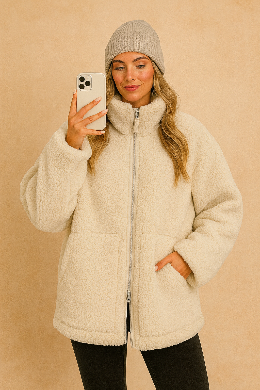 Women's oversized winter jacket with hood and zipper 1