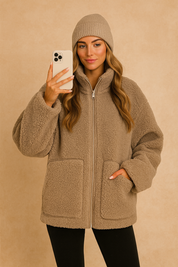 Women's oversized winter jacket with hood and zipper 2