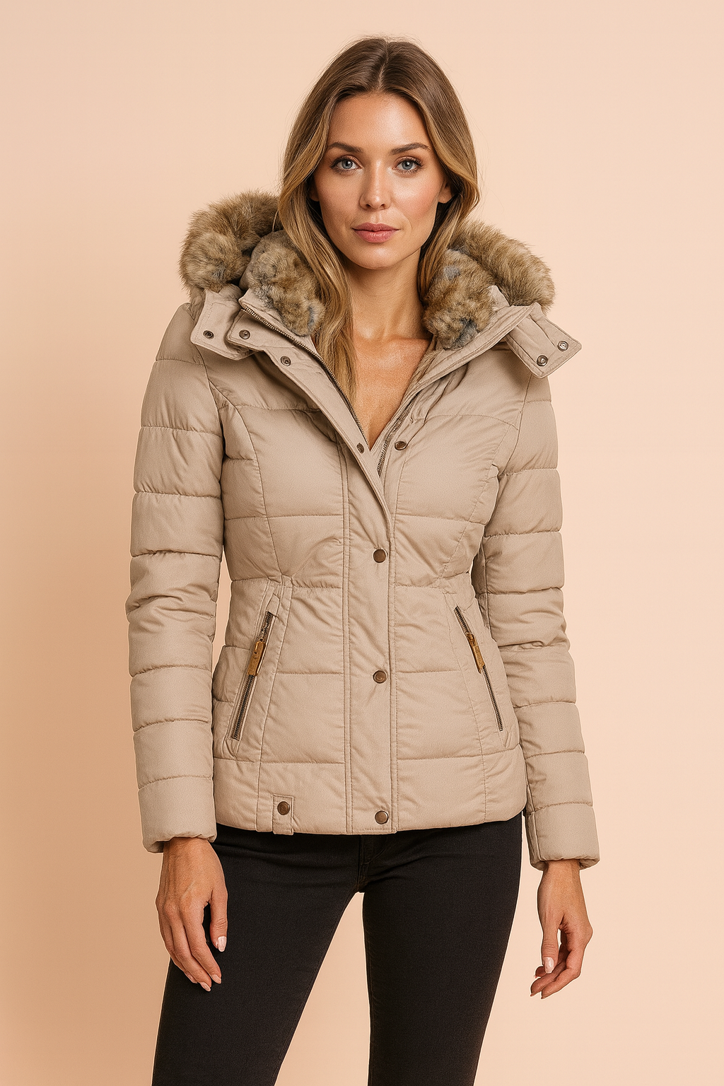Women's quilted winter jacket with a hood, insulated 0