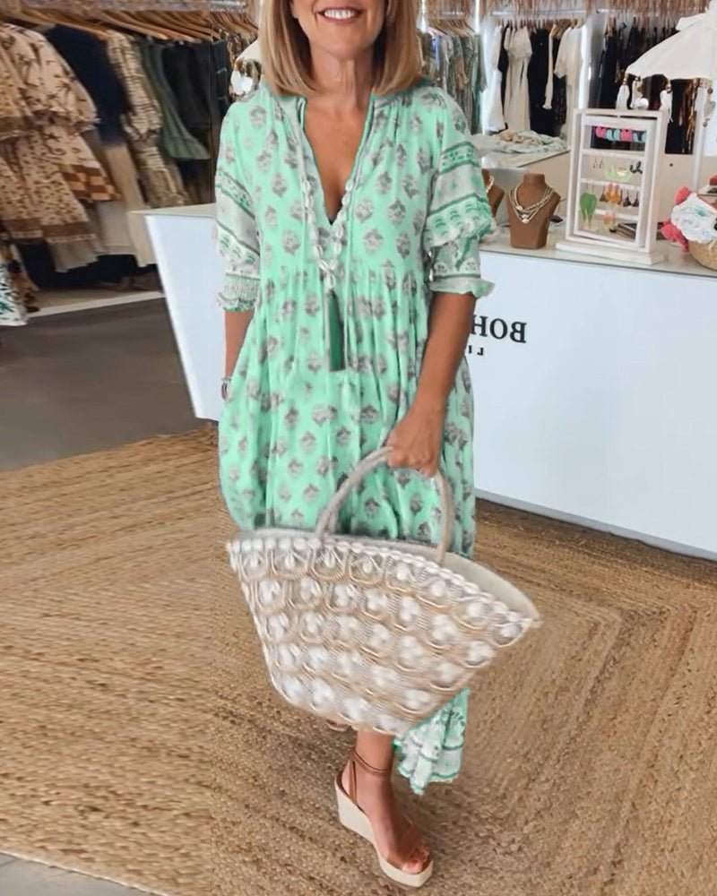 Womens Dress Floral V-Neck Maxi Dress - Elegant Summer Dresses for Casual Outings 1