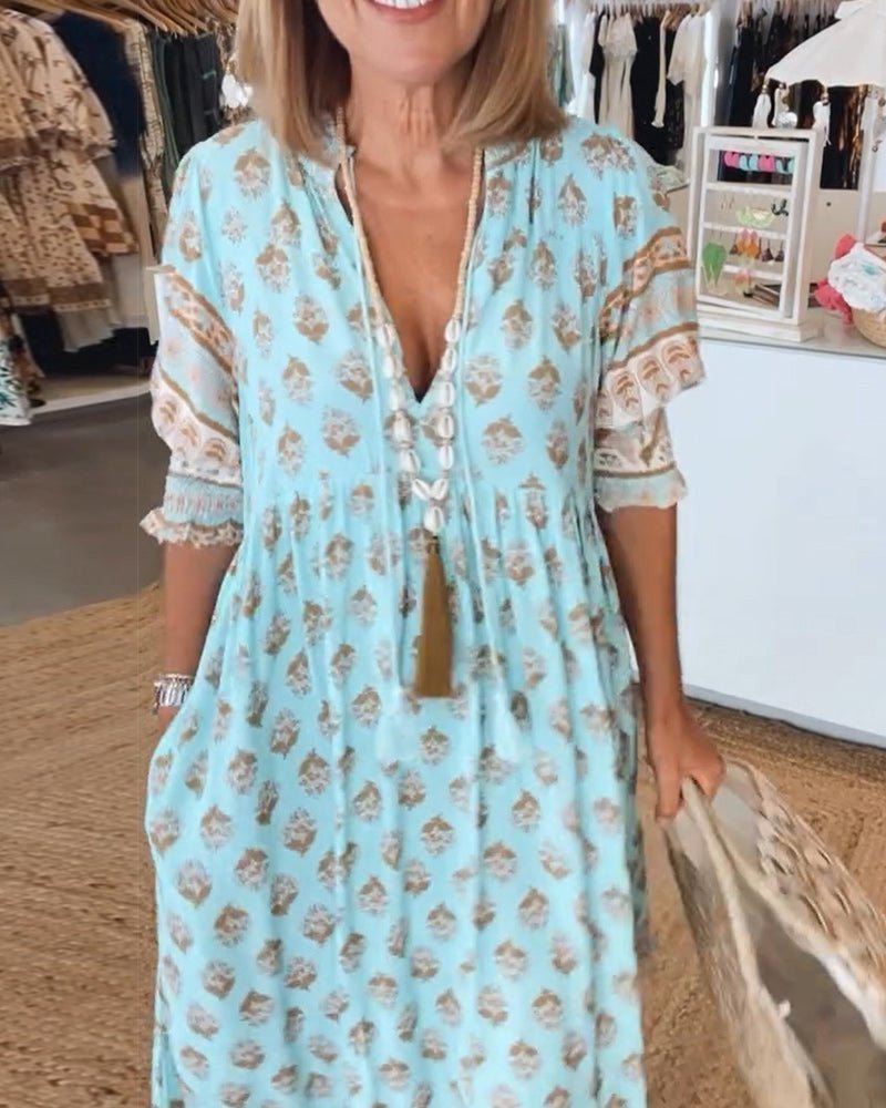 Womens Dress Floral V-Neck Maxi Dress - Elegant Summer Dresses for Casual Outings 4