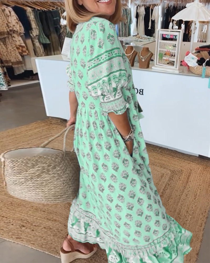 Womens Dress Floral V-Neck Maxi Dress - Elegant Summer Dresses for Casual Outings 7
