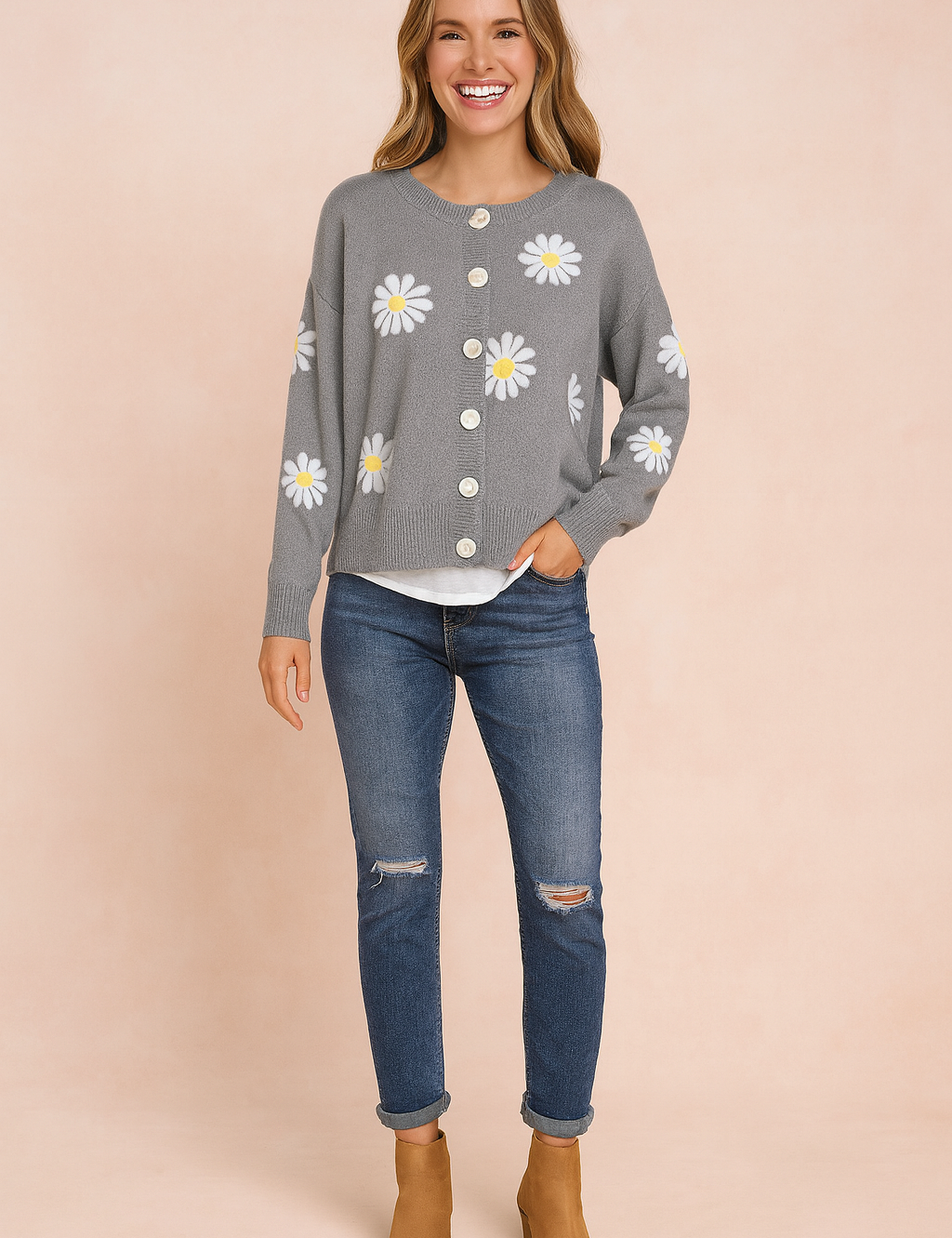 Zofia | Floral pattern cardigan with buttons 4