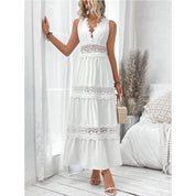 Women's Elegant White Maxi Dress Sleeveless Polyester for Summer Events
