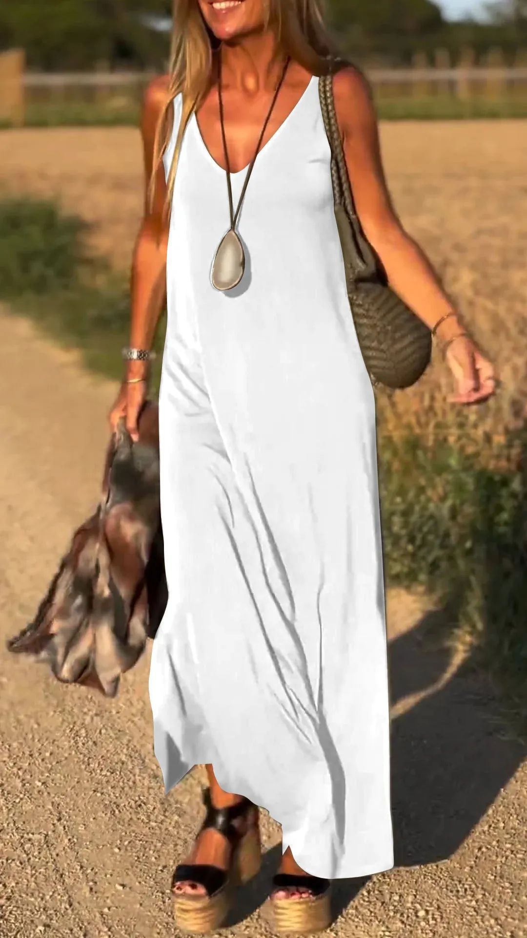 Women's Sleeveless Maxi Dress for Summer Comfort Polyester
