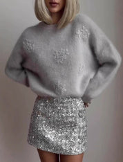 Women's Elegant Floral Knit Sweater Comfortable Soft Fabric