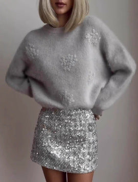 Women's Elegant Floral Knit Sweater Comfortable Soft Fabric