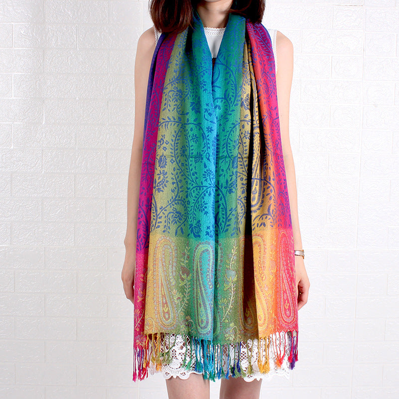 Women's Elegant Jacquard Scarf Lightweight Linen