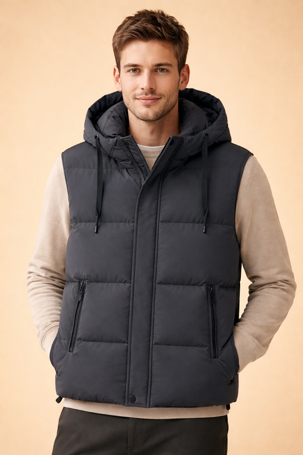 Landon | Men's Hooded Puffer Vest with Zip Pockets