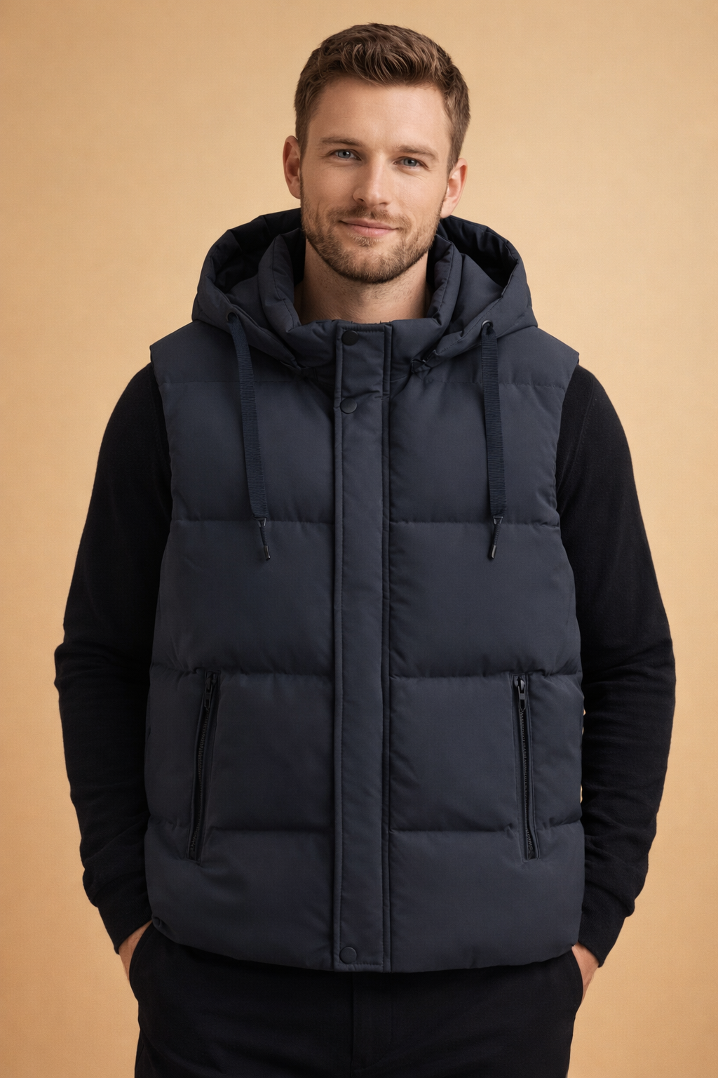 Landon | Men's Hooded Puffer Vest with Zip Pockets