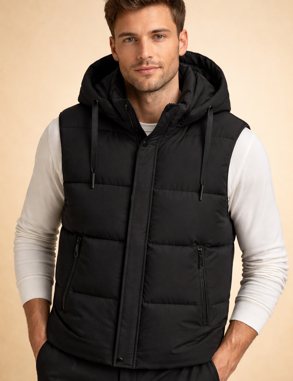 Landon | Men's Hooded Puffer Vest with Zip Pockets