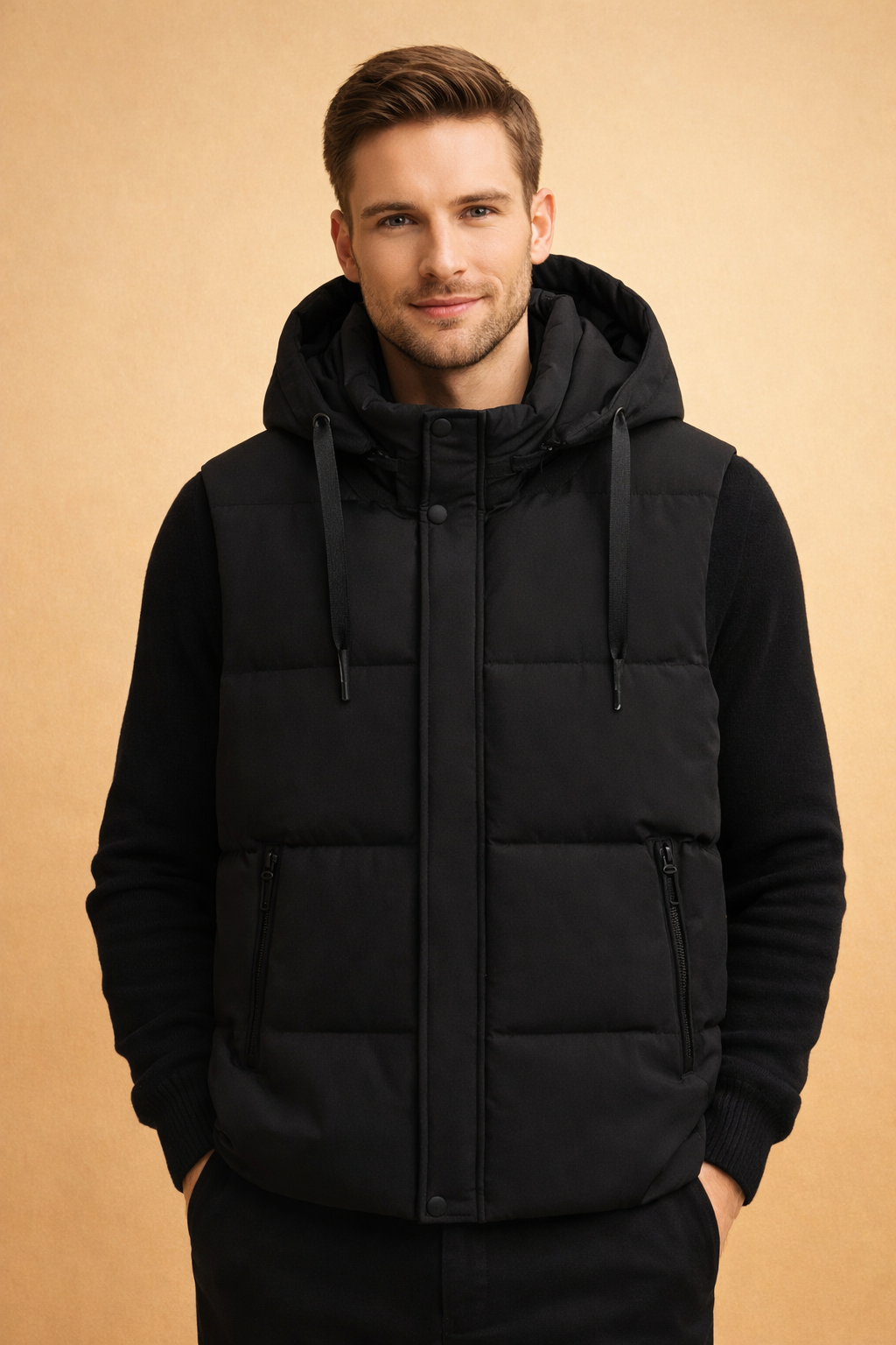 Landon | Men's Hooded Puffer Vest with Zip Pockets
