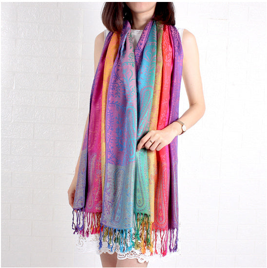 Women's Elegant Jacquard Scarf Lightweight Linen