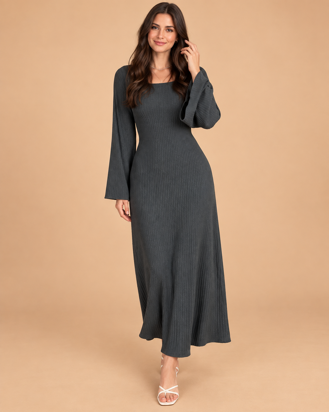 Allyson | Women's Long Puff Sleeve Sweater Dress