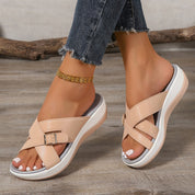Women's Orthopedic Sandals with Arch Support and Criss Cross Straps Slip On Design