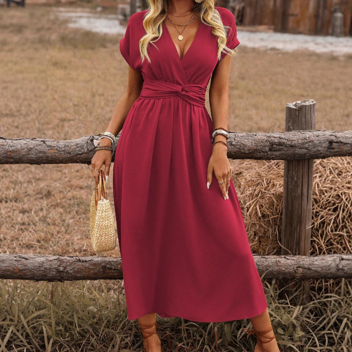 HEATHER | Elegant V-neck long boho dress