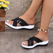 Women's Orthopedic Sandals with Arch Support and Criss Cross Straps Slip On Design