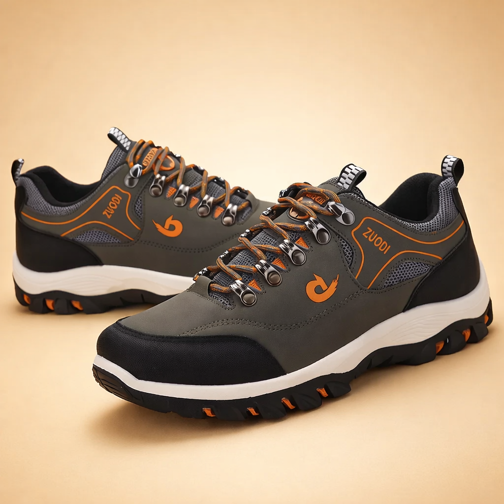 luxury-european-studio-posed-trail-sneakers-warm-sand-background-model-shot.png