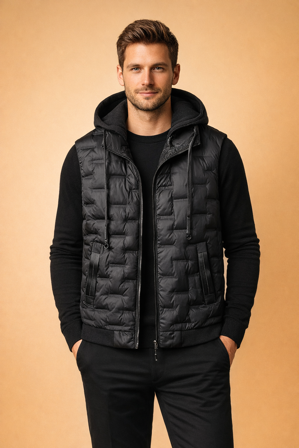 Ron | Men's Insulated Quilted Puffer Vest with Hood Comfortable Down Material