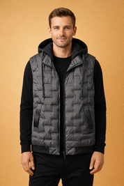 Ron | Men's Insulated Quilted Puffer Vest with Hood Comfortable Down Material